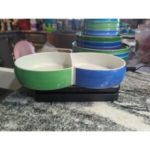 Vintage Block Chromatics Modernist Blue Green Divided Vegetable Bowl Germany